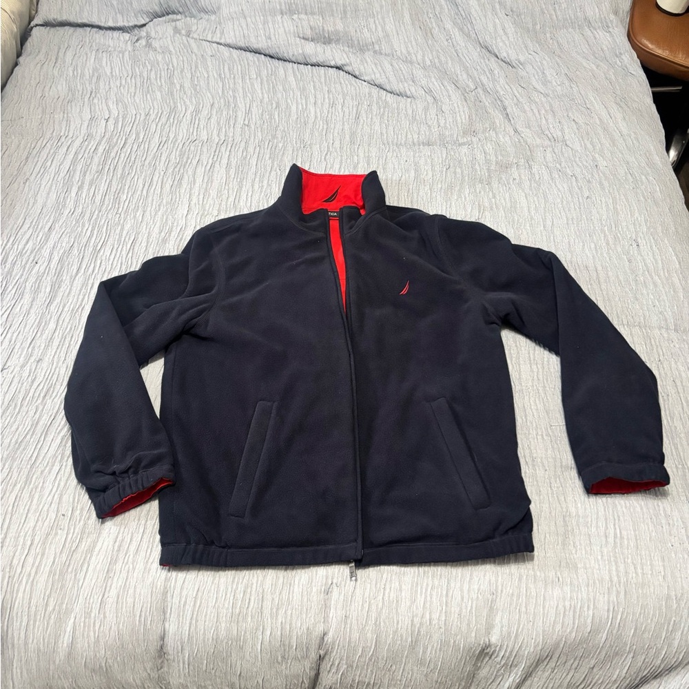 Nautica Navy Fleece Jacket with Red Accents